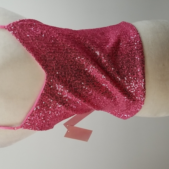 Lily Star Sparkly Pink Sequin Side Tie Wrap Top Party Festive Coquette Barbie - Picture 8 of 11